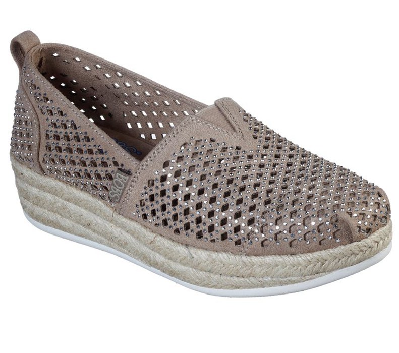 Skechers Bobs Highlights 2.0 - City Sparkle - Womens Slip On Shoes Khaki [AU-HR4614]